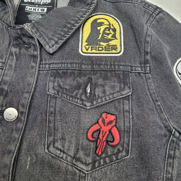 We Love Fine by Goldie Star Wars Patchwork Denim Jacket Black Sith Darkside Med. - Picture 10 of 10